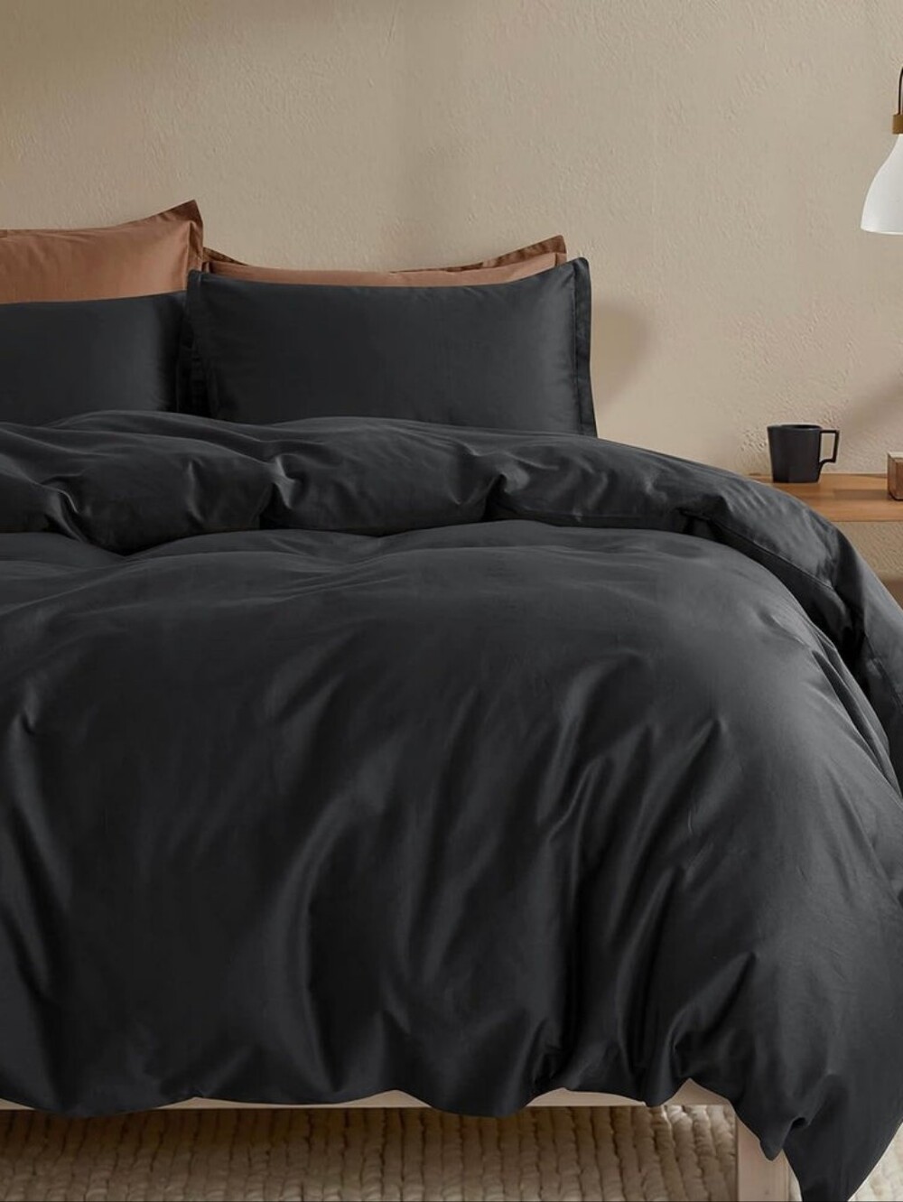 Eikei Egyptian Cotton Luxury Duvet Cover (Only) Solid Black Queen 89x92"